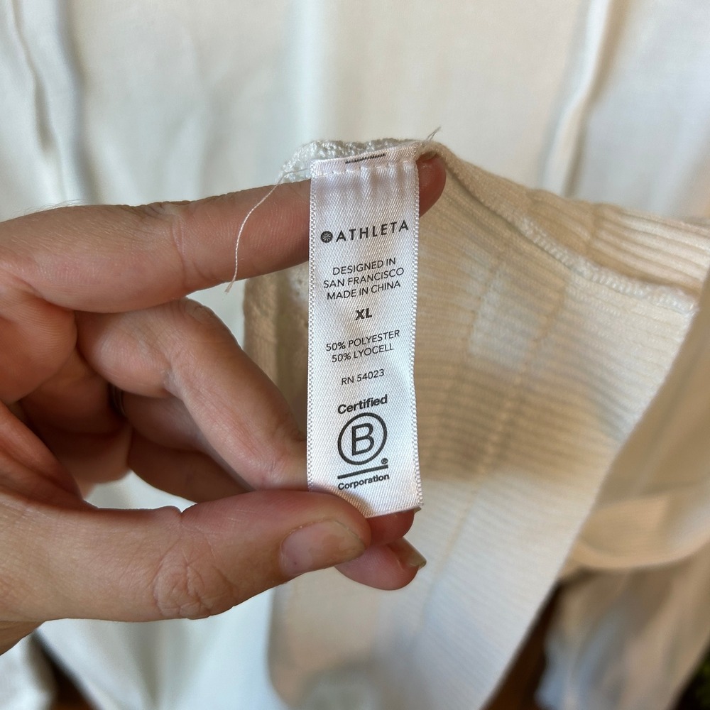 Athleta Evergreen‎ White Knit V-Neck Hoodie Pullover Sweater Size XL Athleisure - Picture 9 of 10